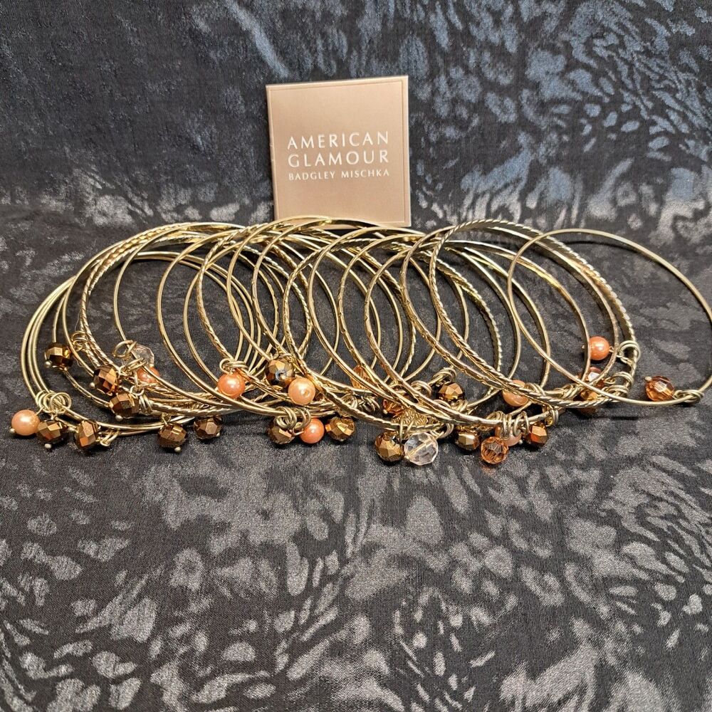 Amercian Glamour Badgley Mischka Gold-tone Bangle Braceletwith Dangling Beads... - Picture 3 of 6